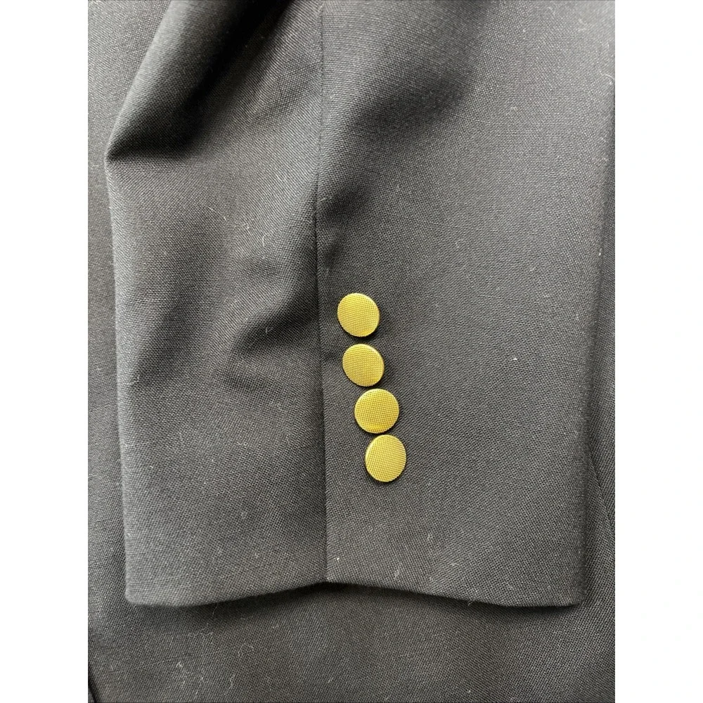 Lands End Blazer Mens 43L (46) Navy Blue‎ Gold 3 Button Wool Sports Coat Jacket